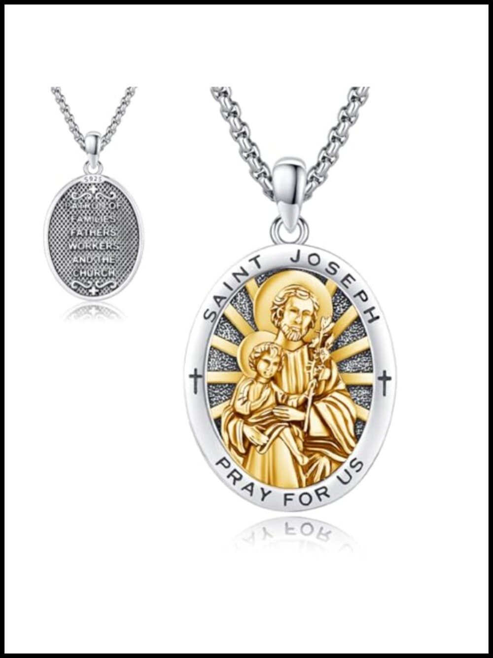 St Joseph Medal 925 Sterling Silver Catholic Patron Saint Pendant Necklace for